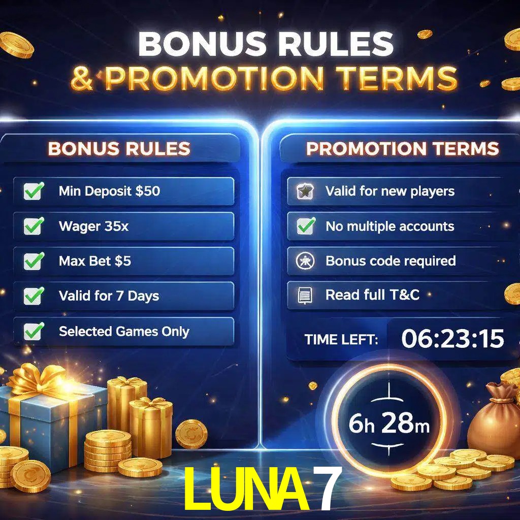 Reglas de promoción LUNA7 y condiciones de bonos explicadas visualmente