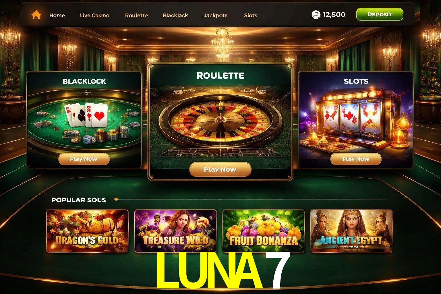 Vista de la plataforma LUNA7 Casino mostrando categorías organizadas de juegos en línea
